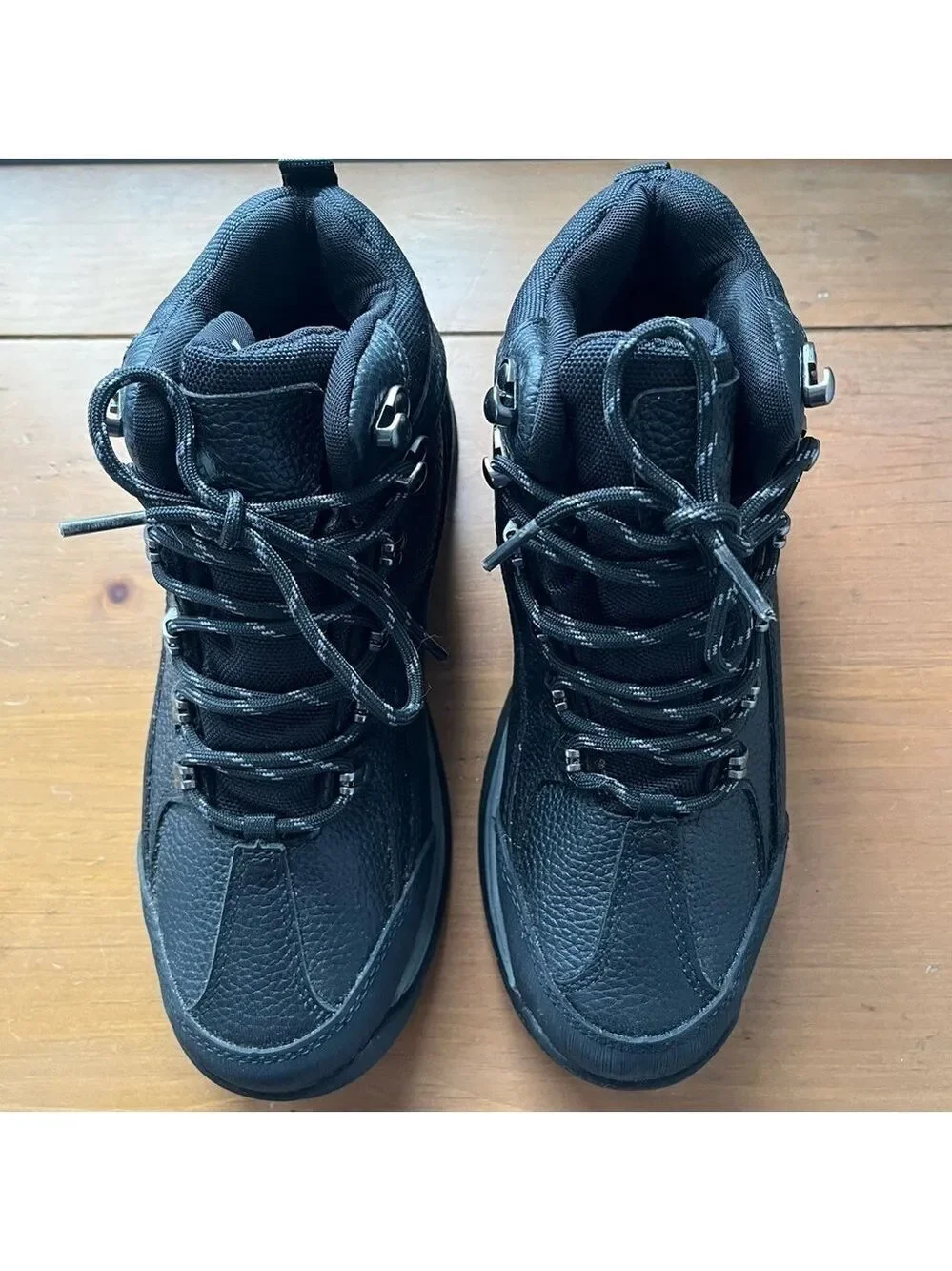 NEW NORTIV 8 Mens Black Leather Waterproof Lace Up Ankle Hiking Boots 7.5